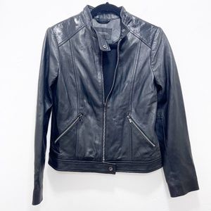 🌻2xHP!🌻 Neiman Marcus Lambskin & Patent Leather Moto Jacket Blk S